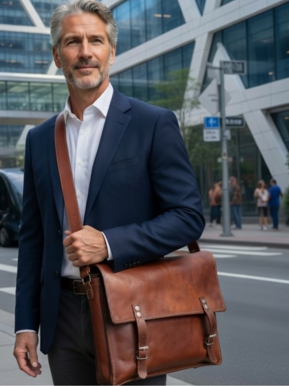 Carbon2Cobalt Men's Tan Leather Messenger Bag